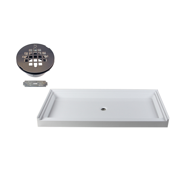 Westbrass Shower Pan 72 x 36 3-Wall W/ Center Plastic  Drain W/ Modern Cross Grid in Polished Chrome HPG7236WHP-26